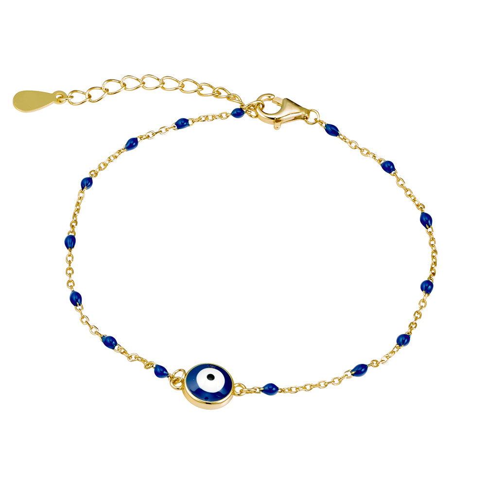 Dark Blue Enamel Evil Eye Bracelet - Gold/ Silver