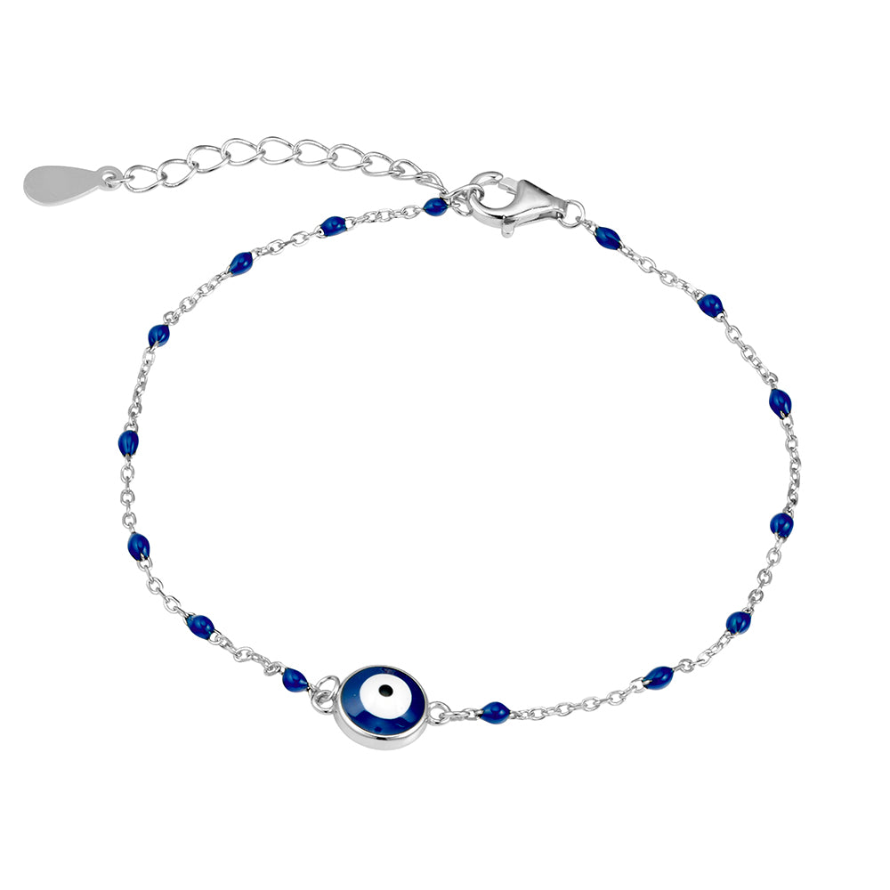 Dark Blue Enamel Evil Eye Bracelet - Gold/ Silver