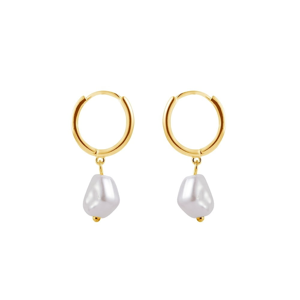 Gold Huggie Earrings with Pearl