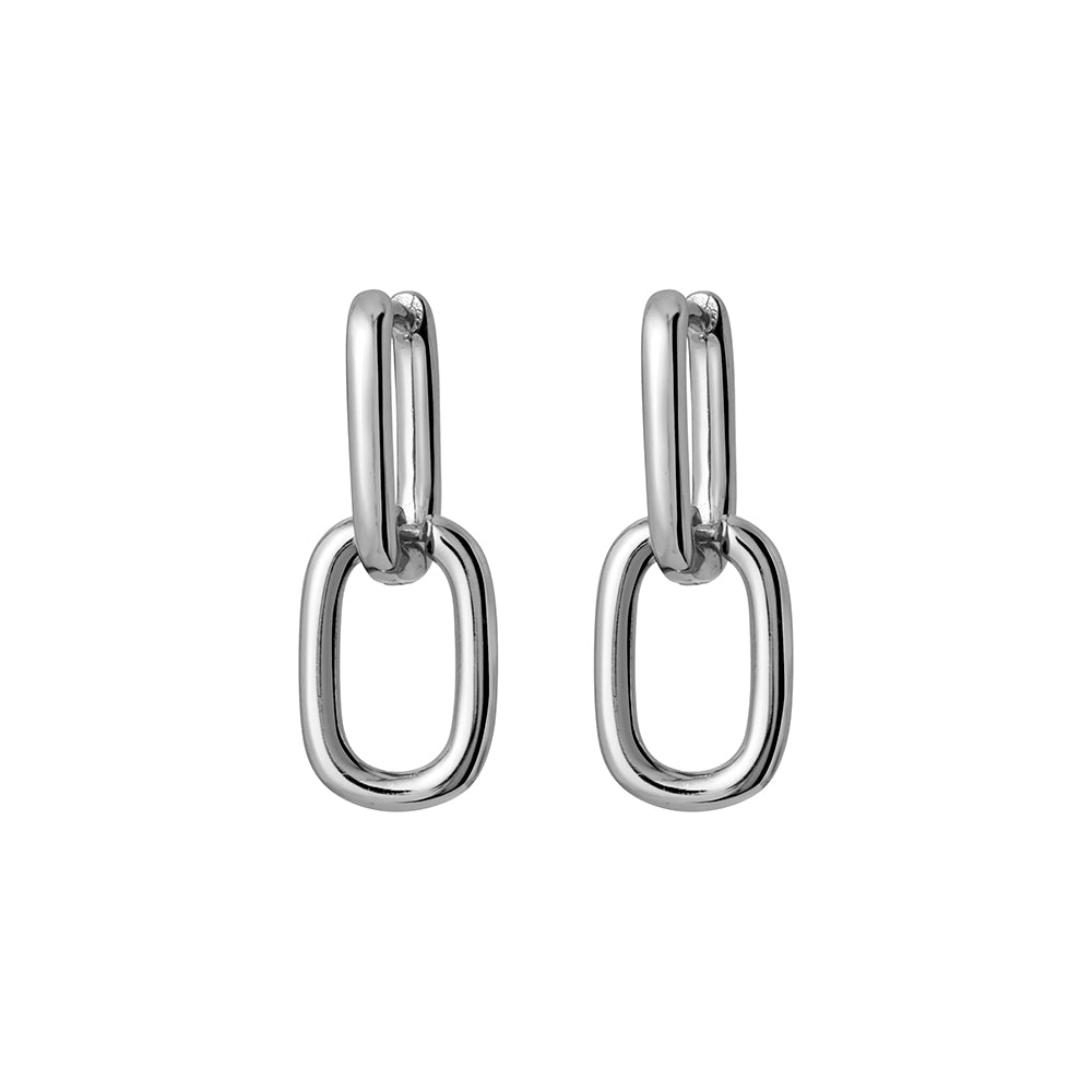 Silver Double Oval Chain Link Earrings