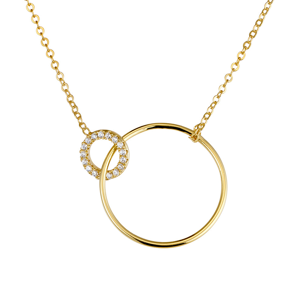 Interlocking Circle with CZ Pendant Necklace - Gold or Silver