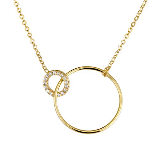 Interlocking Circle with CZ Pendant Necklace - Gold or Silver