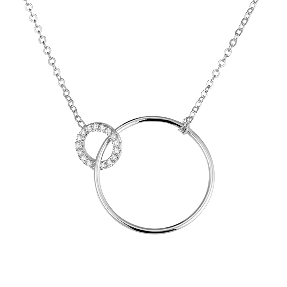 Interlocking Circle with CZ Pendant Necklace - Gold or Silver