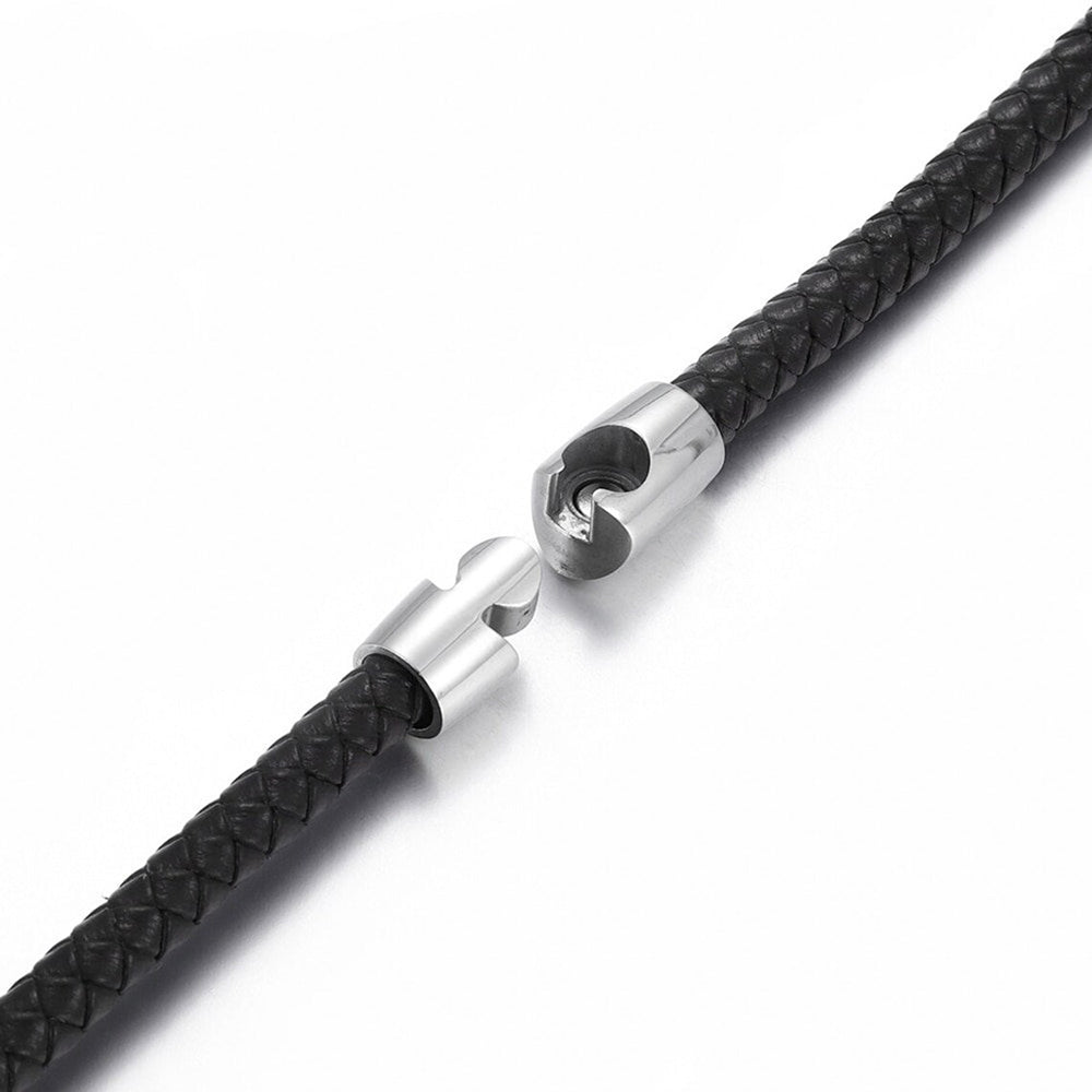 Black Leather Bangle With Brush Matte Finish Magnetic Clasp