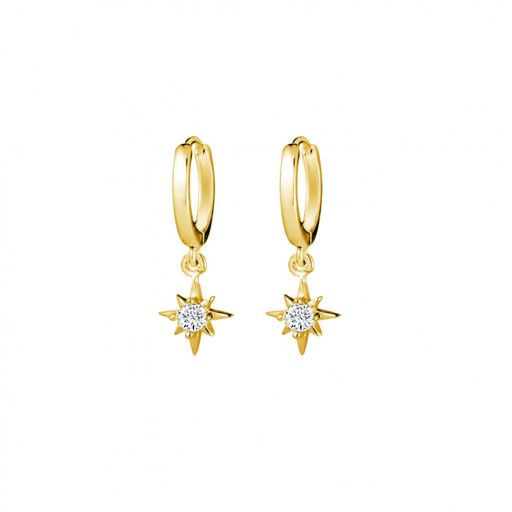 Gold Huggie Earring with CZ Star Charm