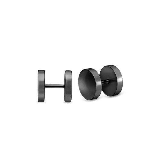 Black Round Disk Barbell Stud Earrings