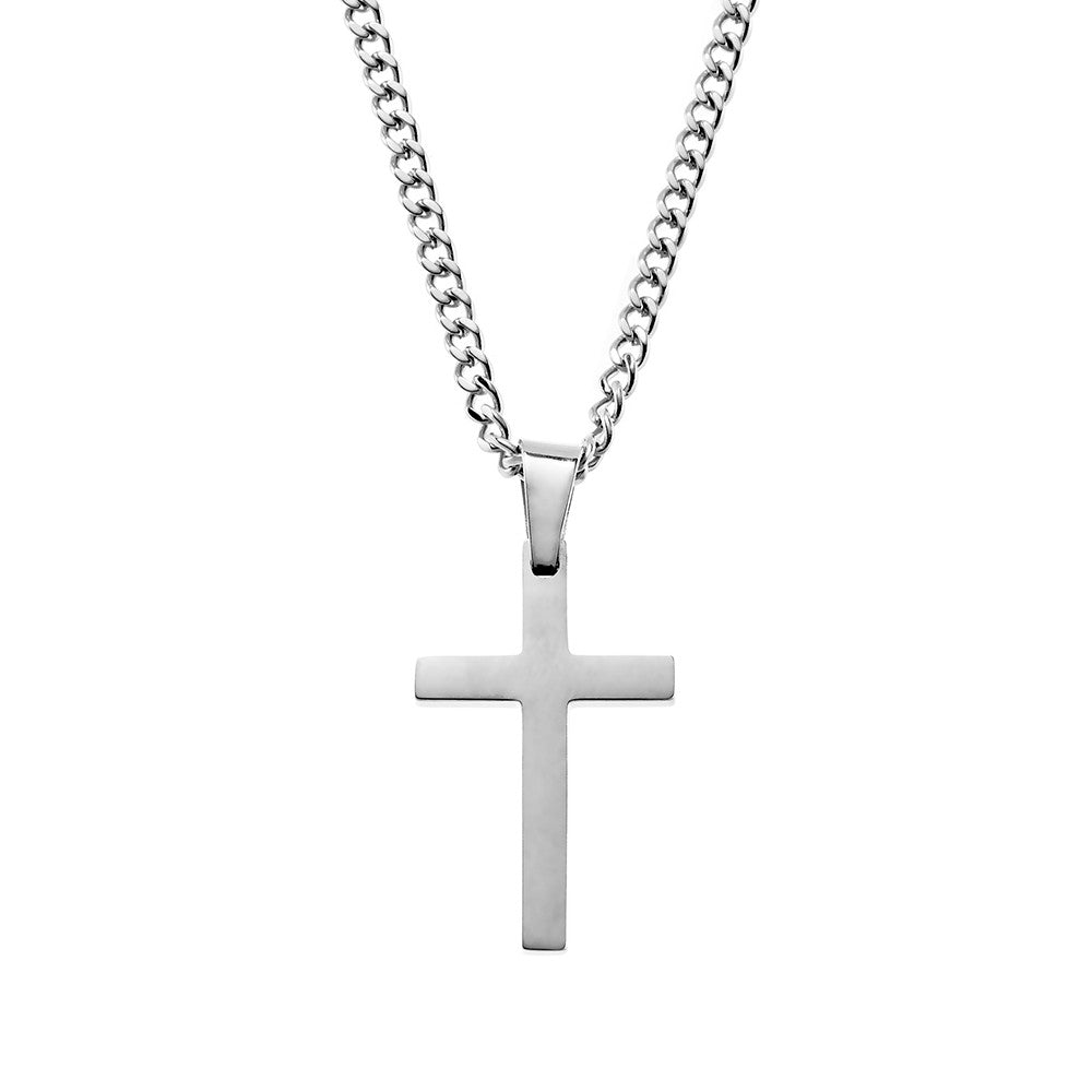 Silver Cross Pendant Necklace with 3mm Curb Chain