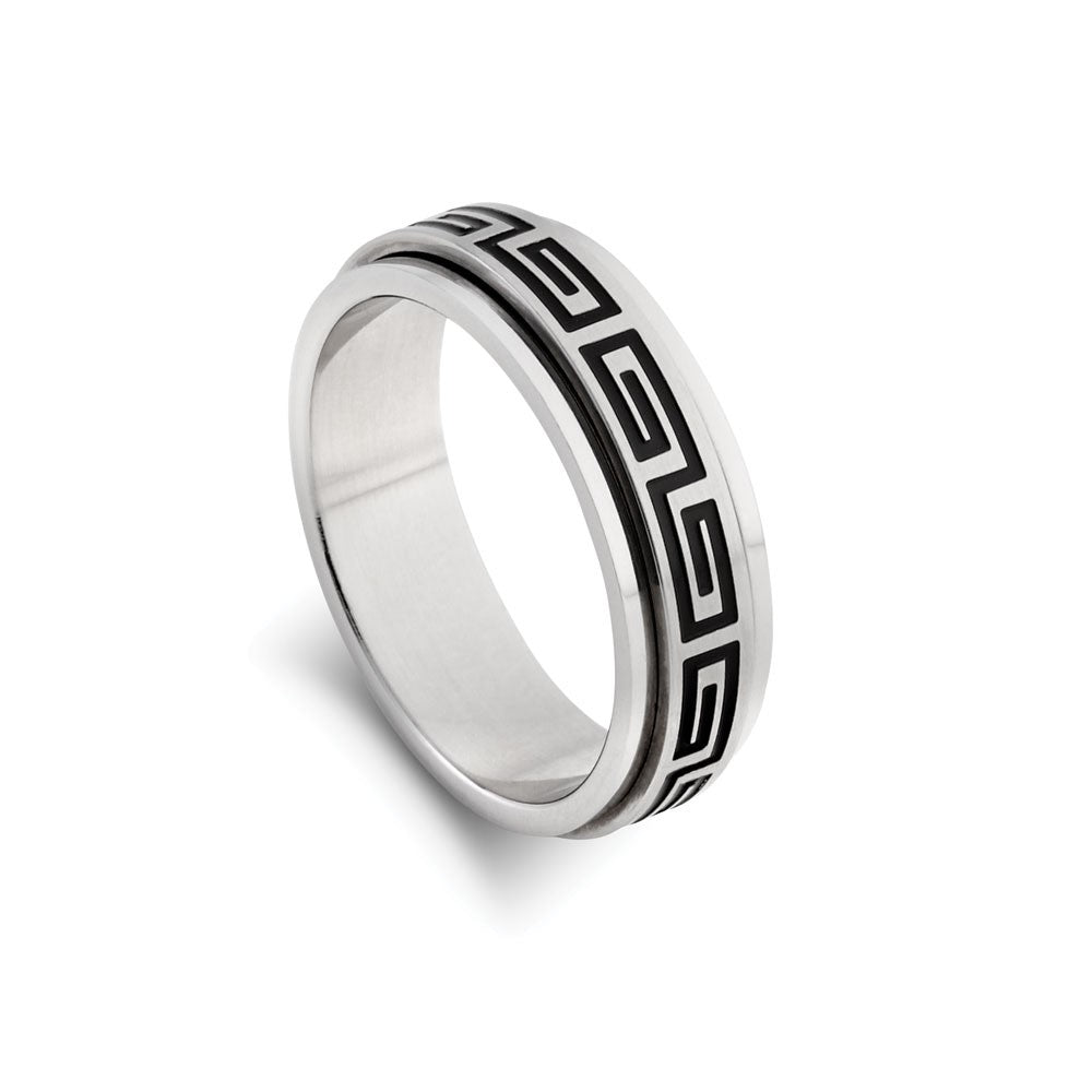 Spin Ring W/Black Resin Greek Key