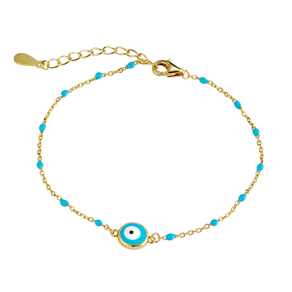 Light Blue Enamel Evil Eye Bracelet - Gold/ Silver