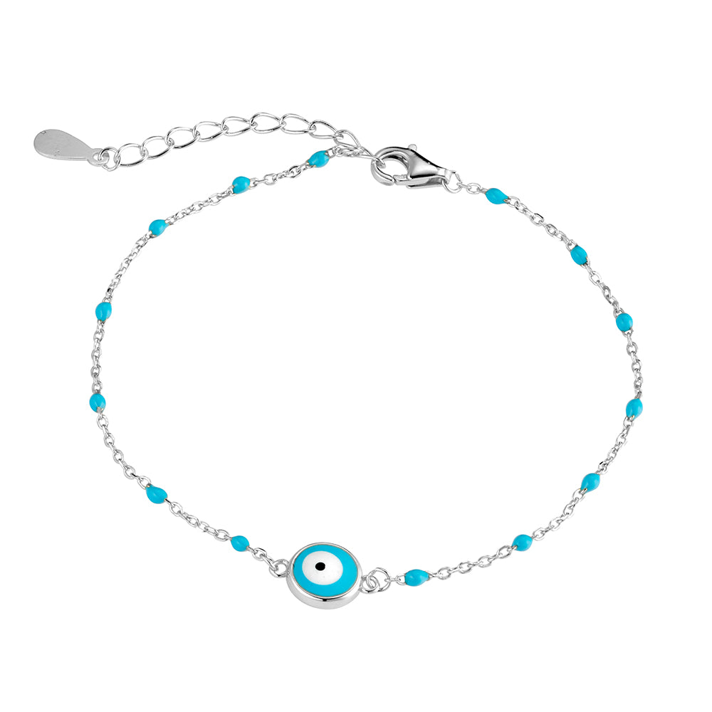 Light Blue Enamel Evil Eye Bracelet - Gold/ Silver