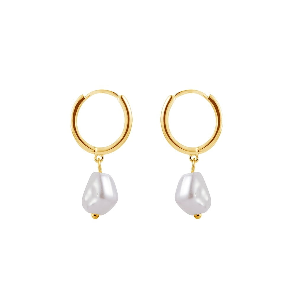 Gold Huggie Earrings with Pearl