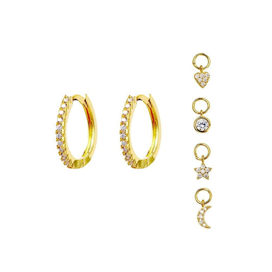 Gold Huggie Earring with Interchangeable CZ Charms