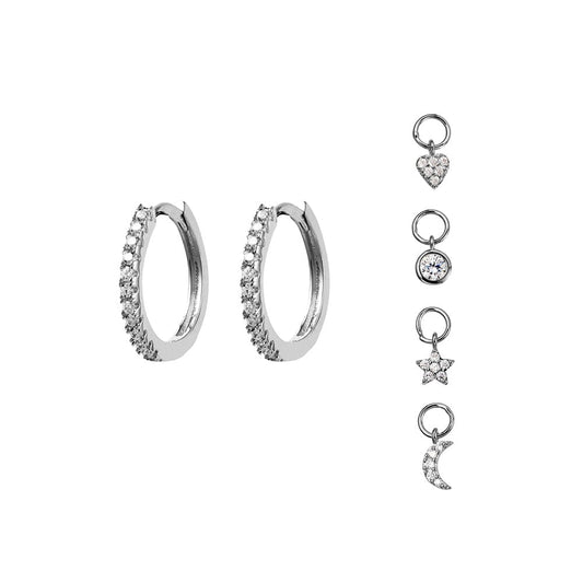 Silver Huggie Earring with Interchangeable CZ Charms