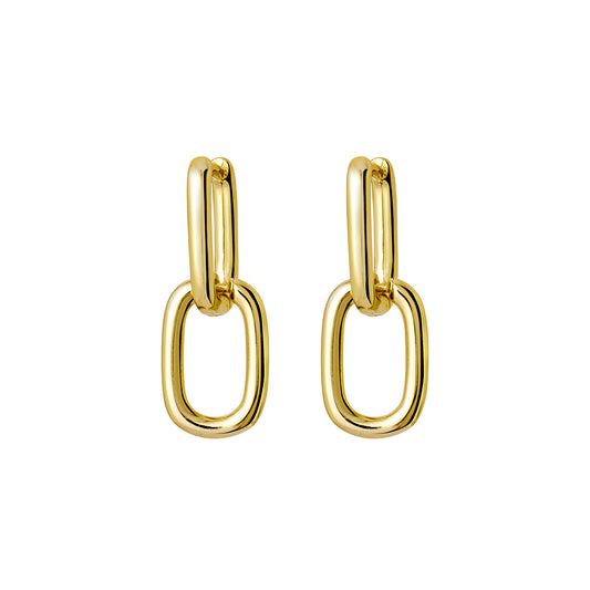 Gold Double Oval Chain Link Earrings