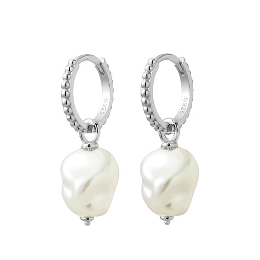 Silver Huggie Earrings with Removable Pearl Charm