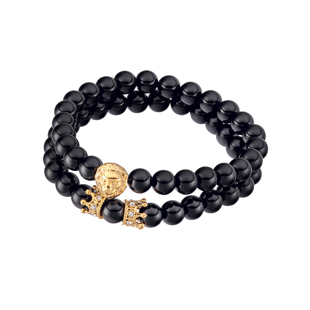 Shiny Onyx & Gold-Plated Bracelet