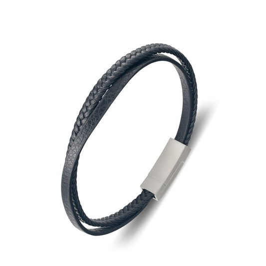 Double Strand Black Leather Bangle