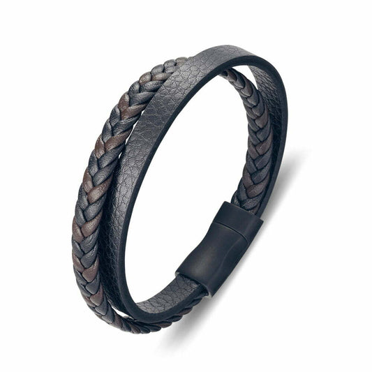 Double Strand Brown And Black Leather Bangle