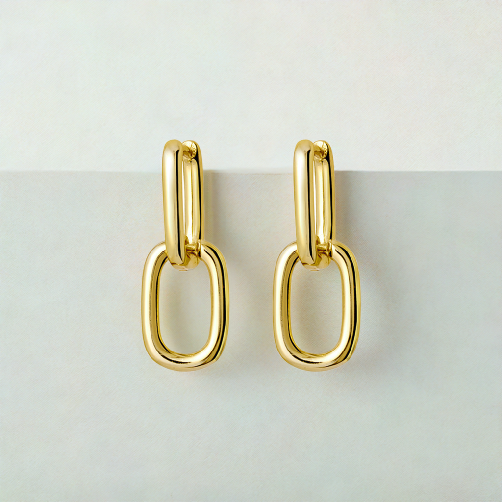 Gold Double Oval Chain Link Earrings