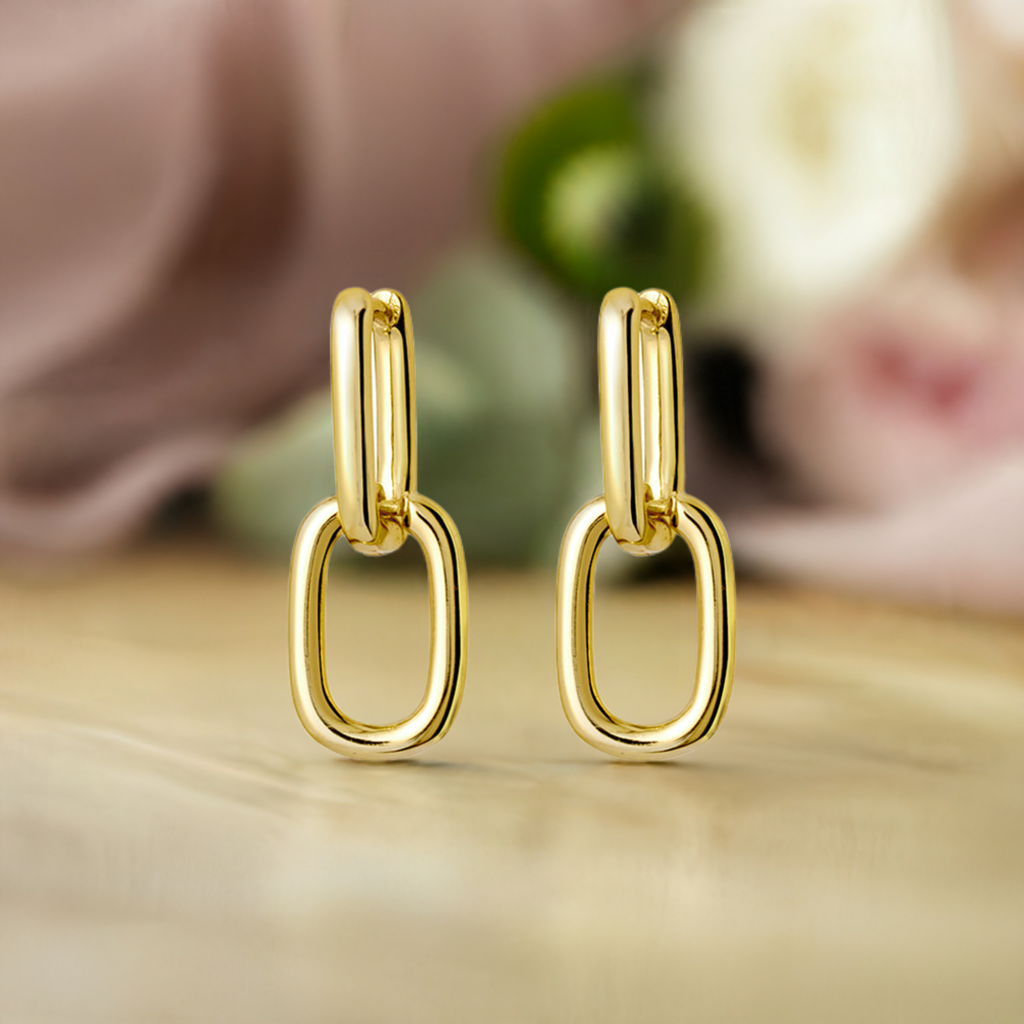 Gold Double Oval Chain Link Earrings