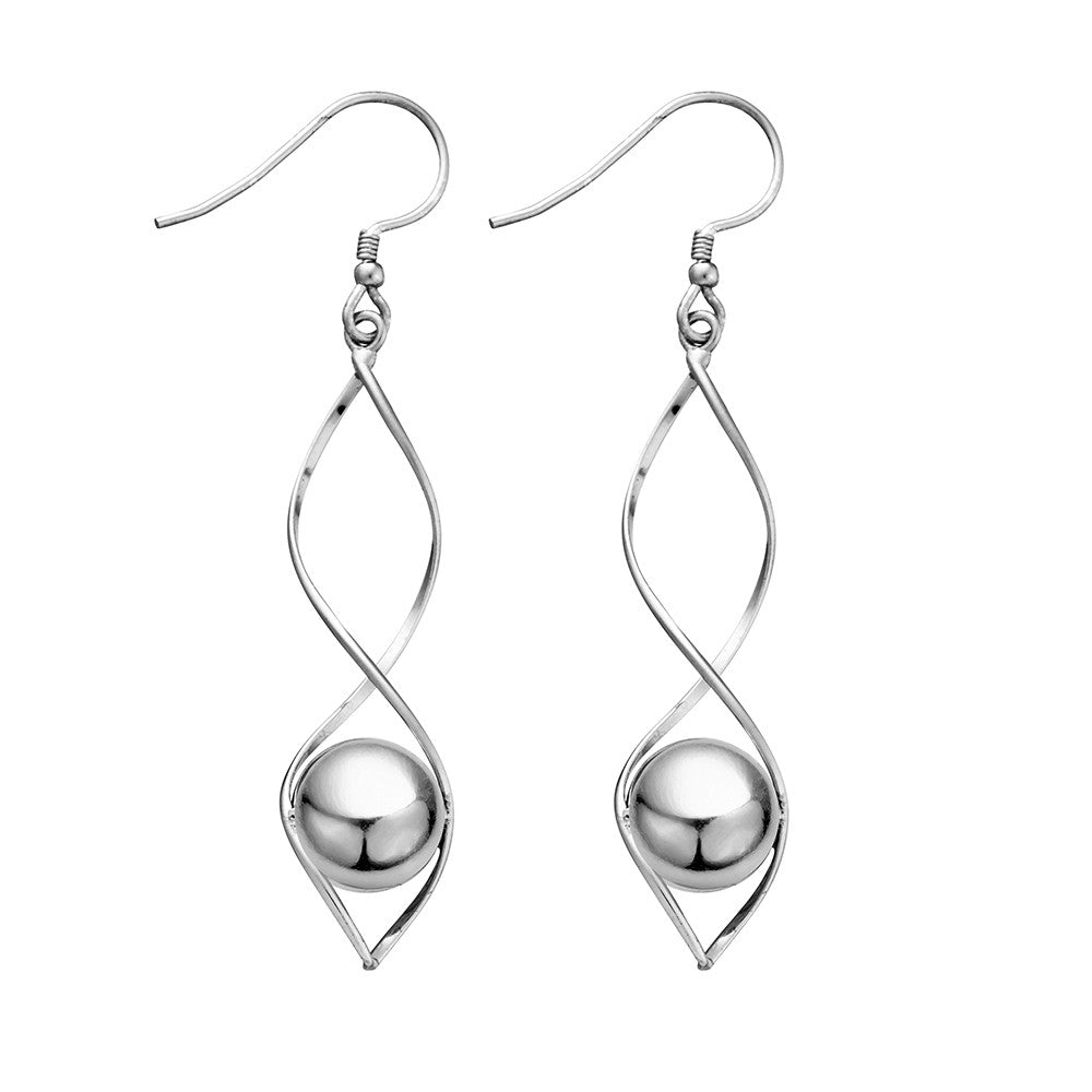 Sterling Silver Long Twist Earring with Ball Detail