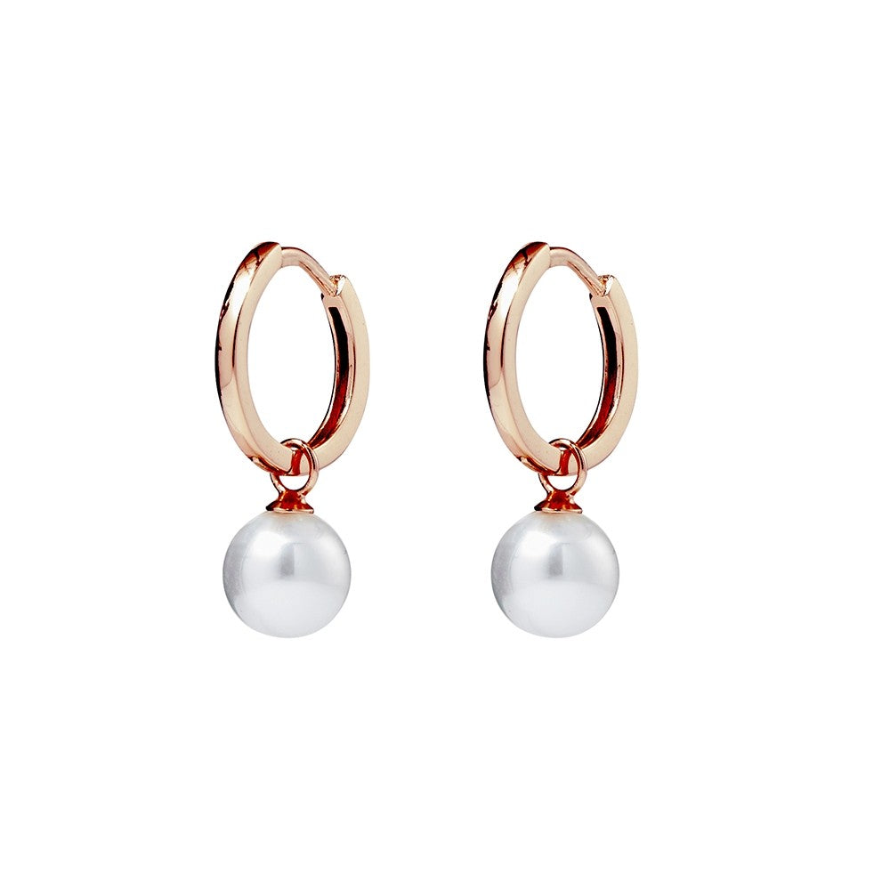 Hinged Hoop Earrings with Pearl Drop - Gold, Rose Gold & Silver