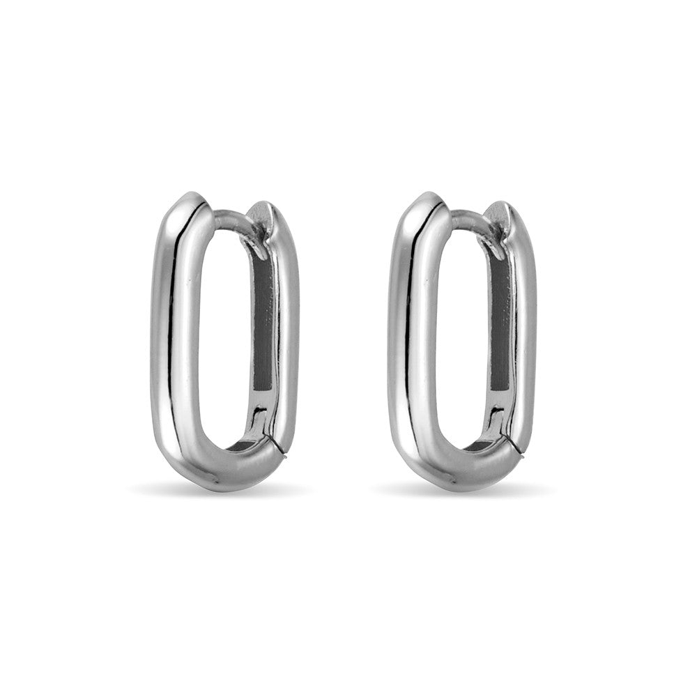 Silver Square Tube Oval Hoop Earrings  Silver Palace