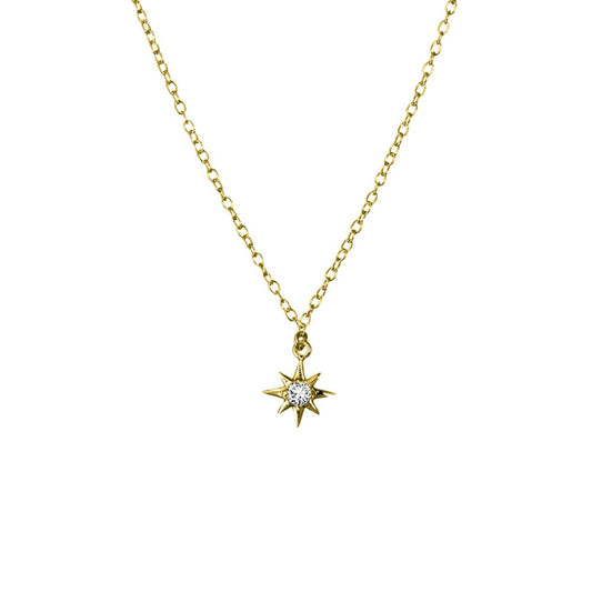 Gold Fine Cable Necklace with Single CZ Star Pendant