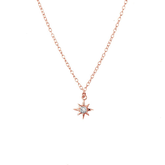 Rose Gold Fine Cable Necklace with Single CZ Star Pendant