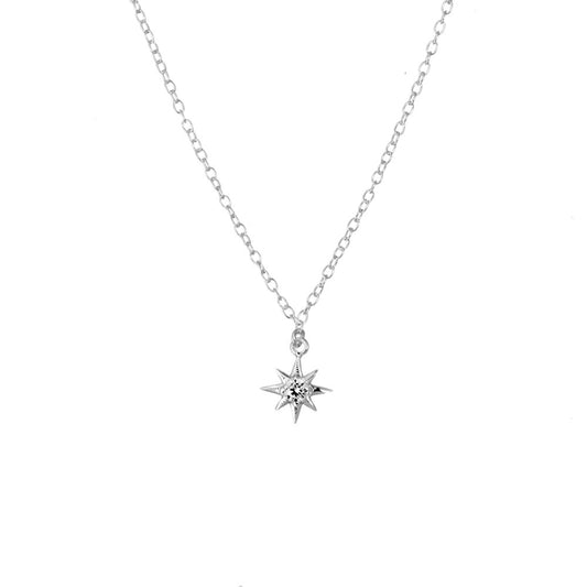 Silver Fine Cable Necklace with Single CZ Star Pendant