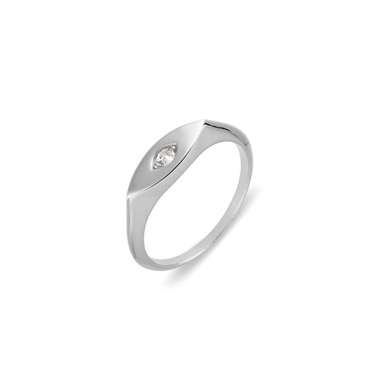 Silver Almond Shape Ring with Centre CZ Stones