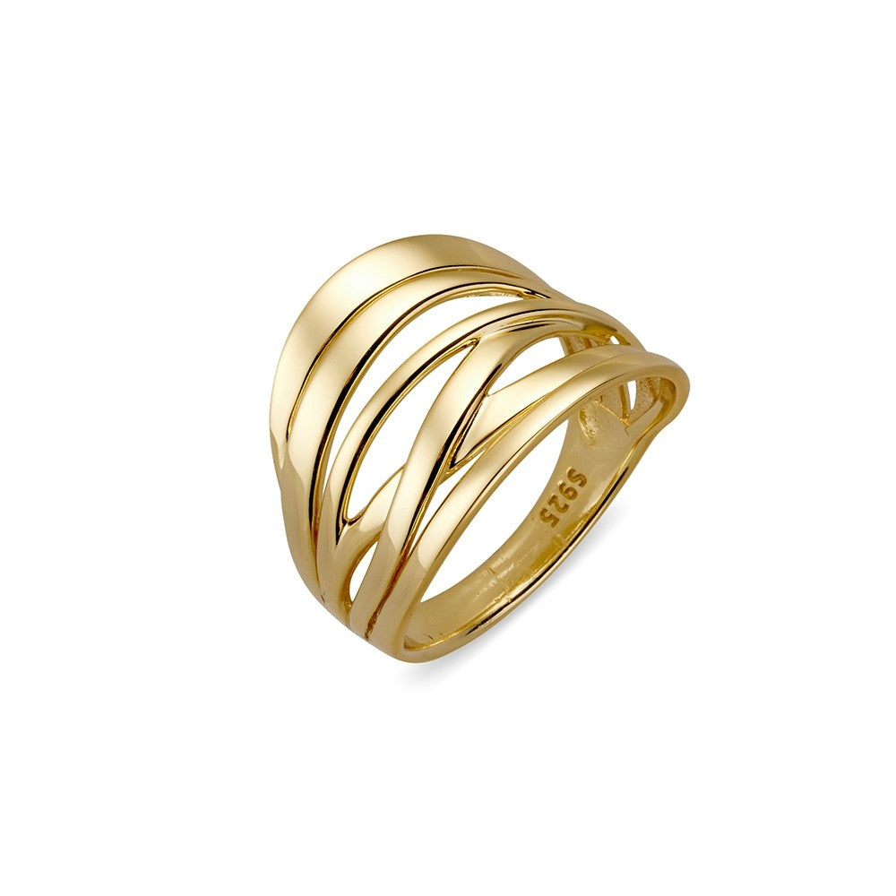 Sterling Silver Lines Ring with Gold Plating