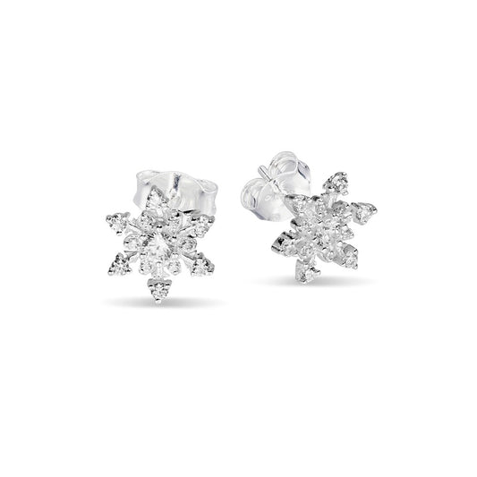 Snowflake Studs Earrings with CZ Stones