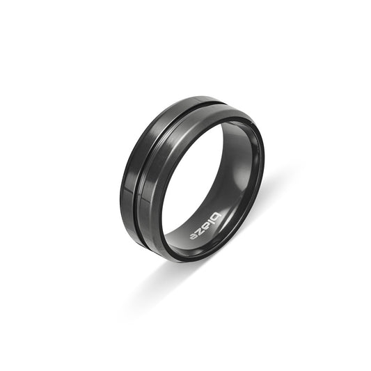 Polished Black Ring with Centre Band Detail