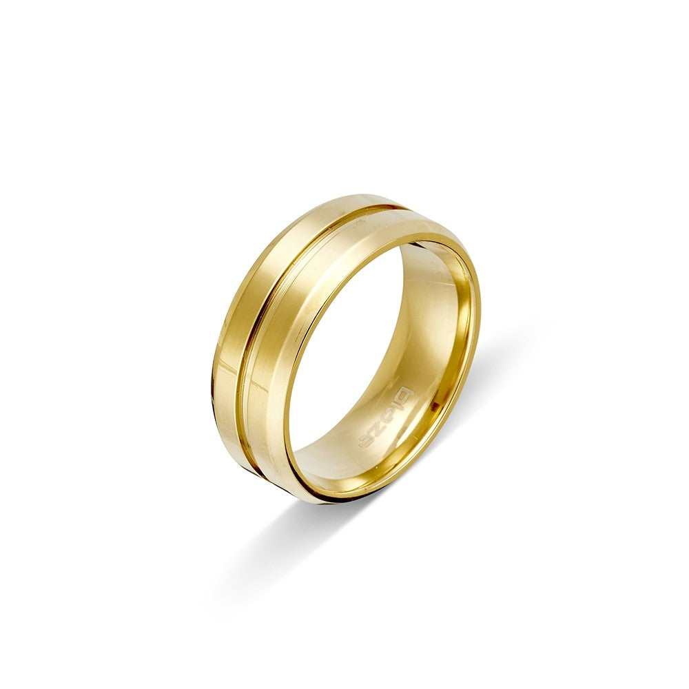 Polished Gold Plated Ring with Centre Band Detail