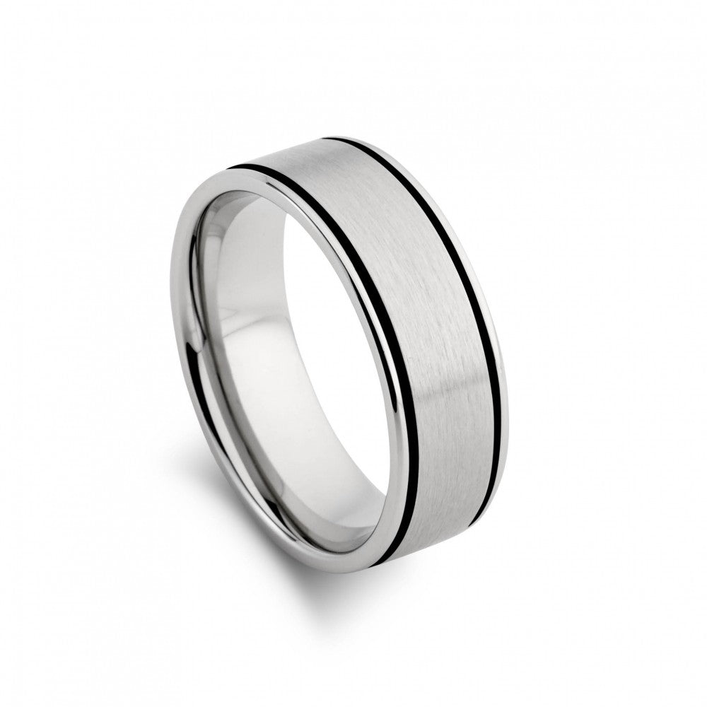 Matt Wide Band Ring W/Black Detail