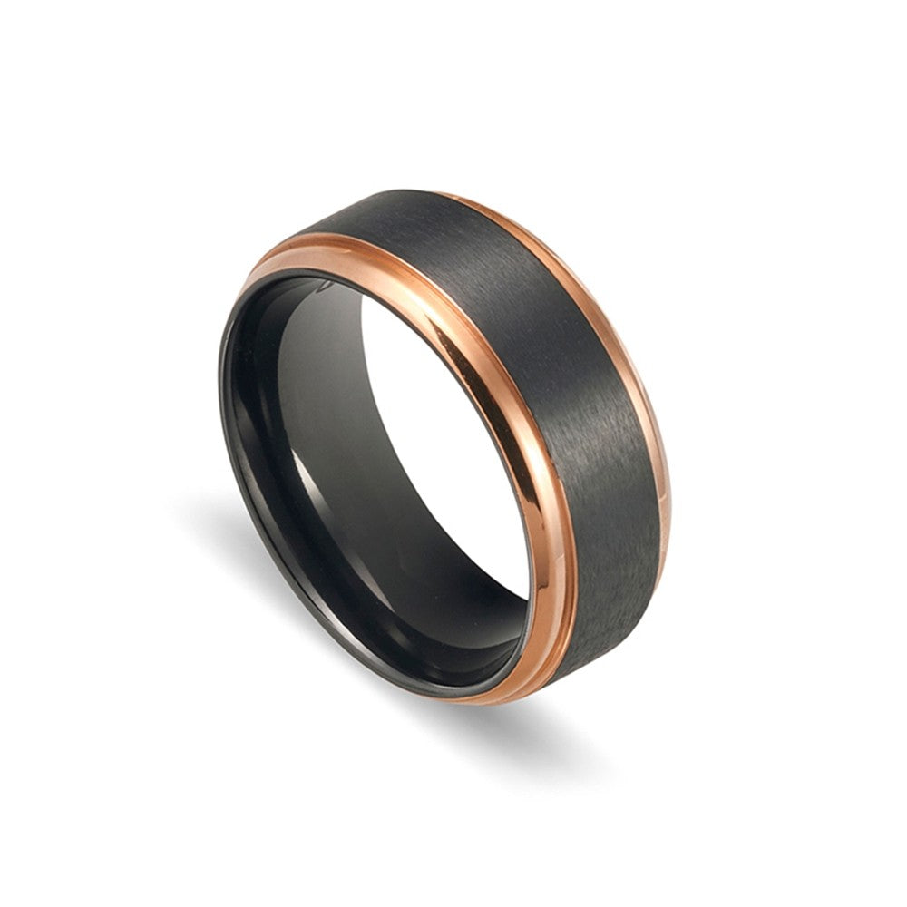 Zirconium Matte Black Ring with Polished Bevelled Rose Gold Edge