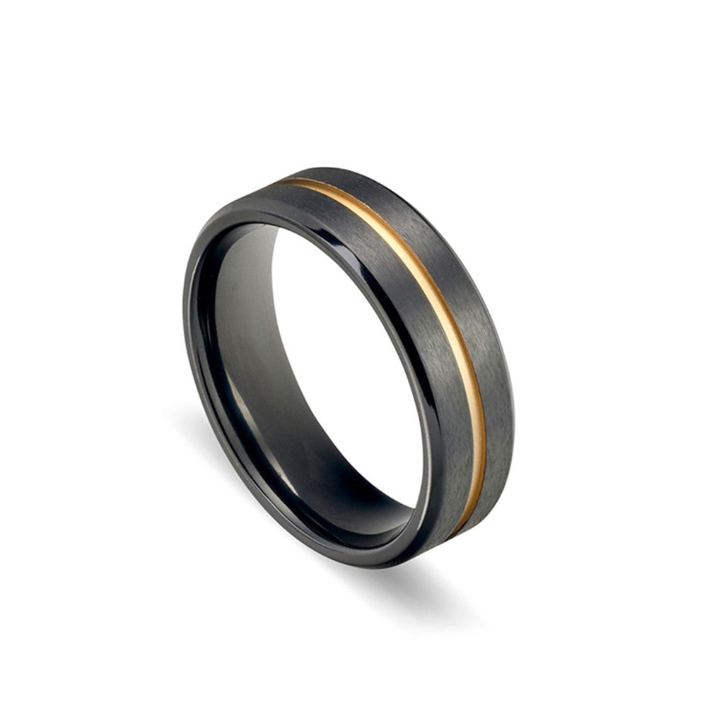 Zirconium Matte Black Ring with Polished Gold Detail