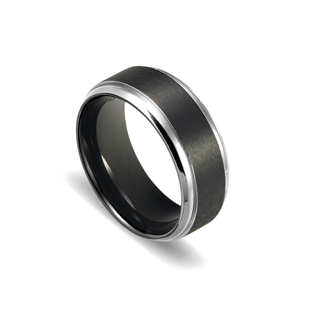 Zirconium Matte Black Ring with Polished Bevelled Steel Edge